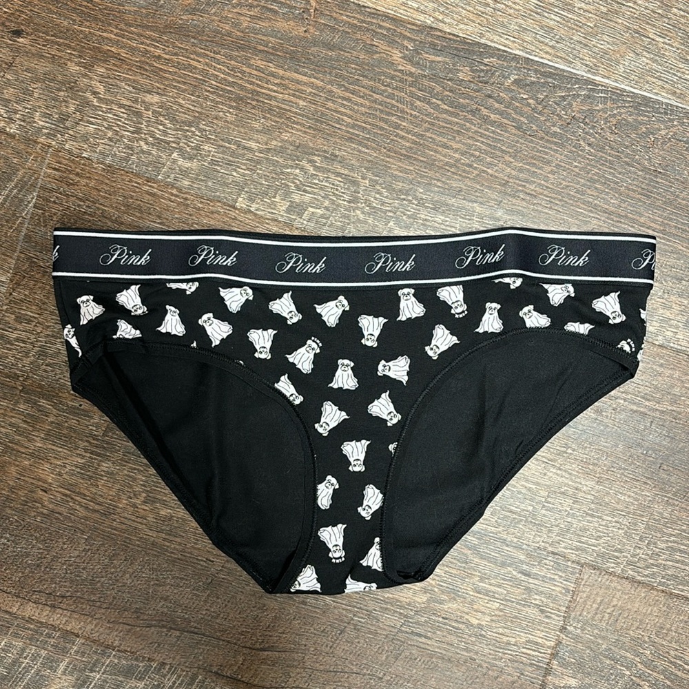 Victoria’s Secret PINK cotton hiphugger • size medium • black ghost dogs NWOT